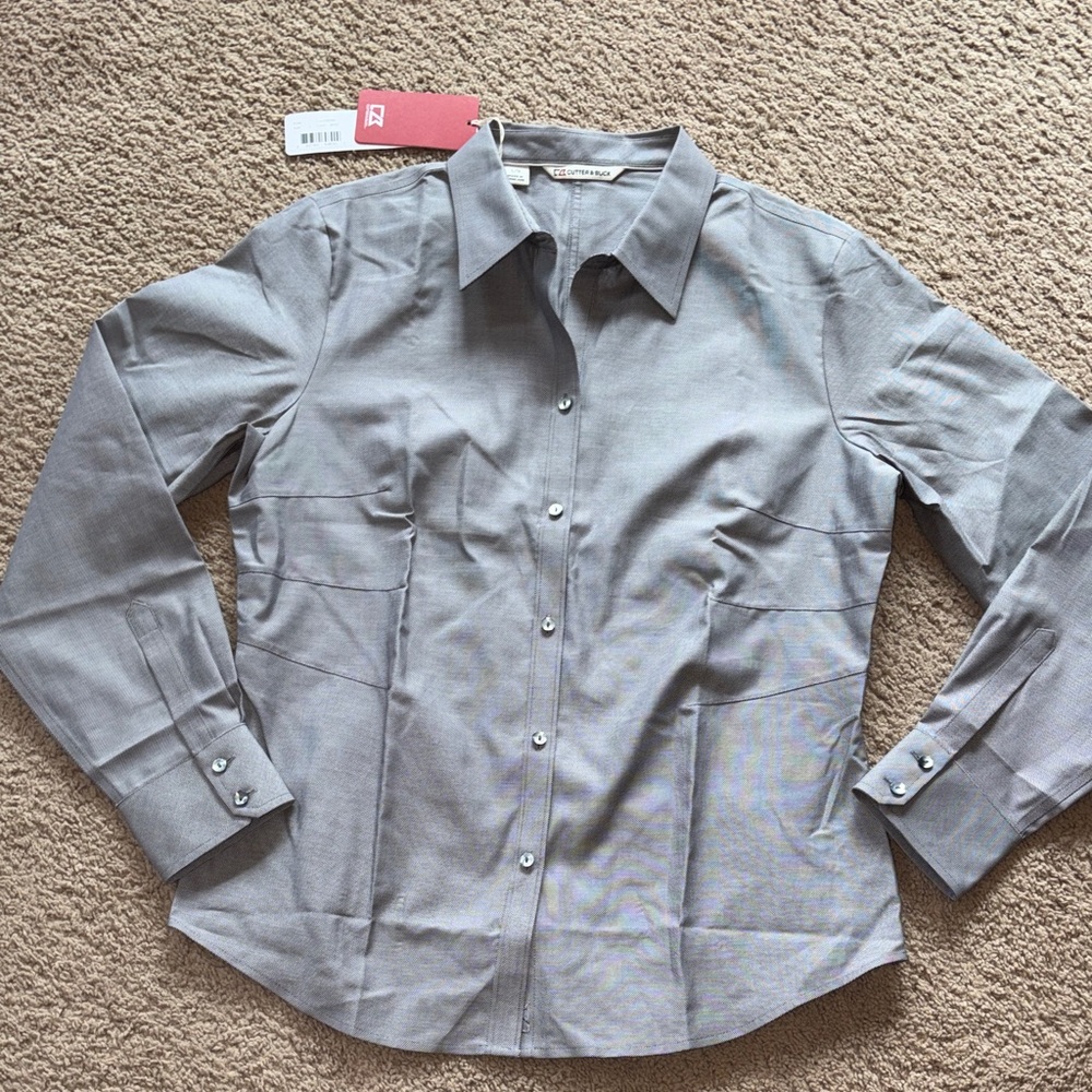 Cutter & Buck gray long sleeve pearl like button down triple dart seam shirt L